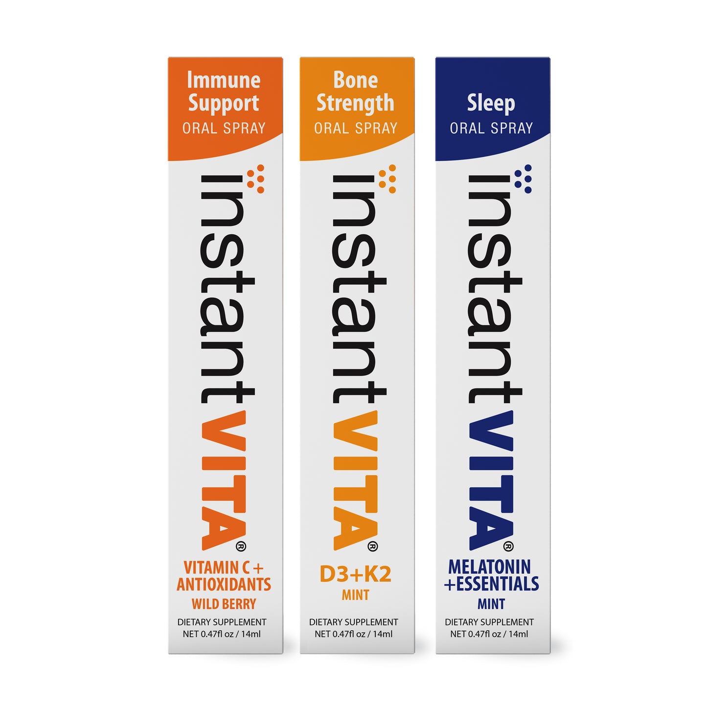 instantVITA Everyday Essentials: Vitamin C + Antioxidants,  D3+K2, Melatonin + Essentials